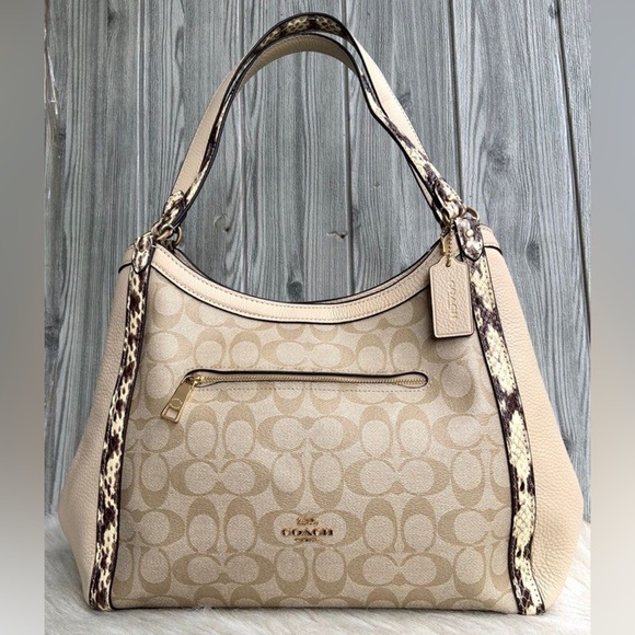 Coach Tan & Snake Skin Signature Shoulder Bag 2022 Collection - Picture 1 of 12